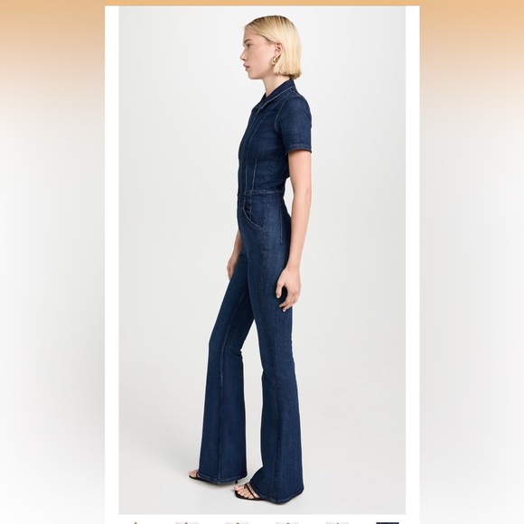 Free People Women's Jayde Flare Jumpsuit Dark Indigo Denim with Flare large - Picture 4 of 7